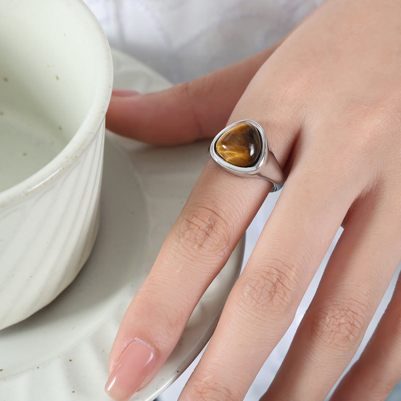 Wholesale Natural rose quartz natural tiger eye vintage titanium steel ring
